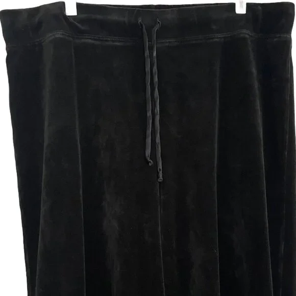 Talbots Sweatpants Black Velour Pull On Pants Wide Leg Adj Waist Womens XL - Picture 2 of 8